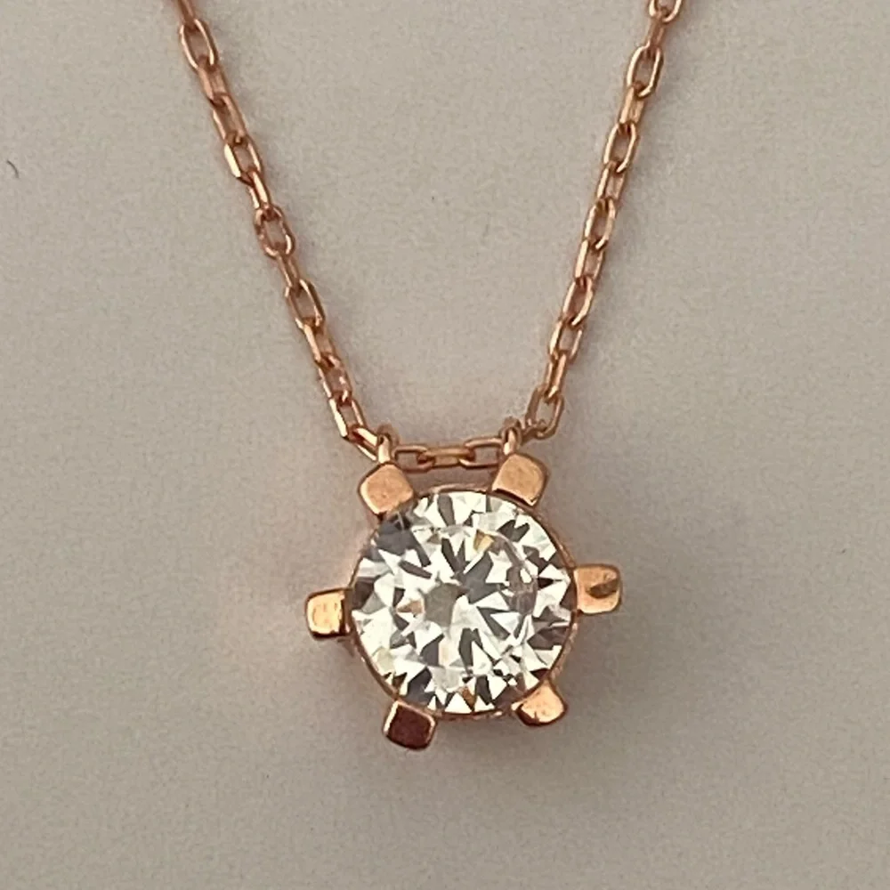 925 Silver necklace solitaire cz 14K rose gold plated